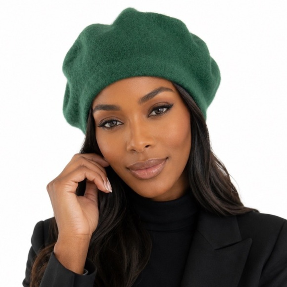 Emerald Green Wool Blend Beret Hat French Style Parisian Winter French 69-03